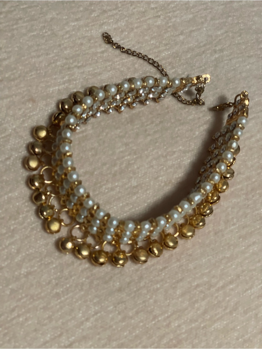 Gold and White Pearl Layered Anklet - Elegant Women's Jewelry